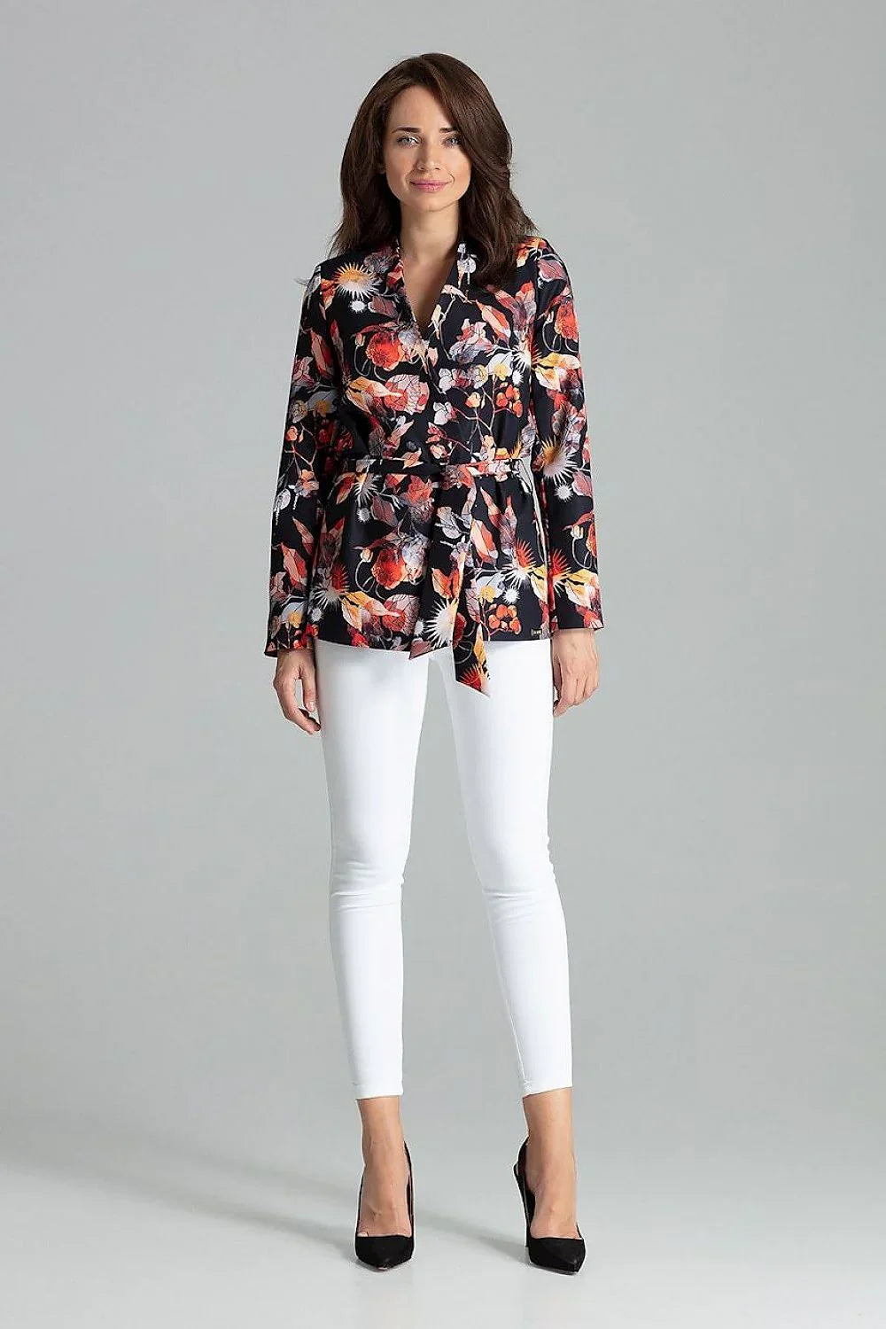 Women Blazer - Lightweight - Tie, Wrap - Black, Multicolor -Guocali