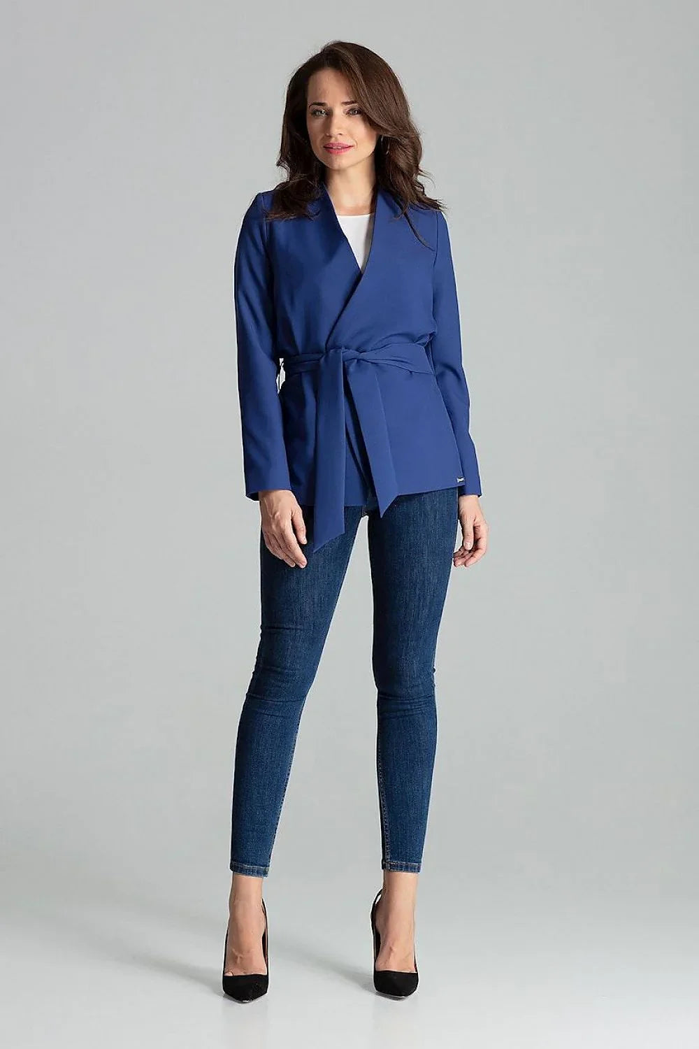 Women Blazer - Lightweight - Tie, Wrap - Blue -Guocali