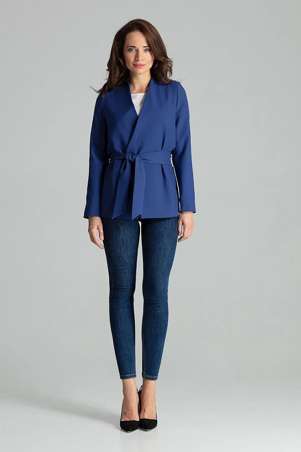 Women Blazer - Lightweight - Tie, Wrap - Blue -Guocali