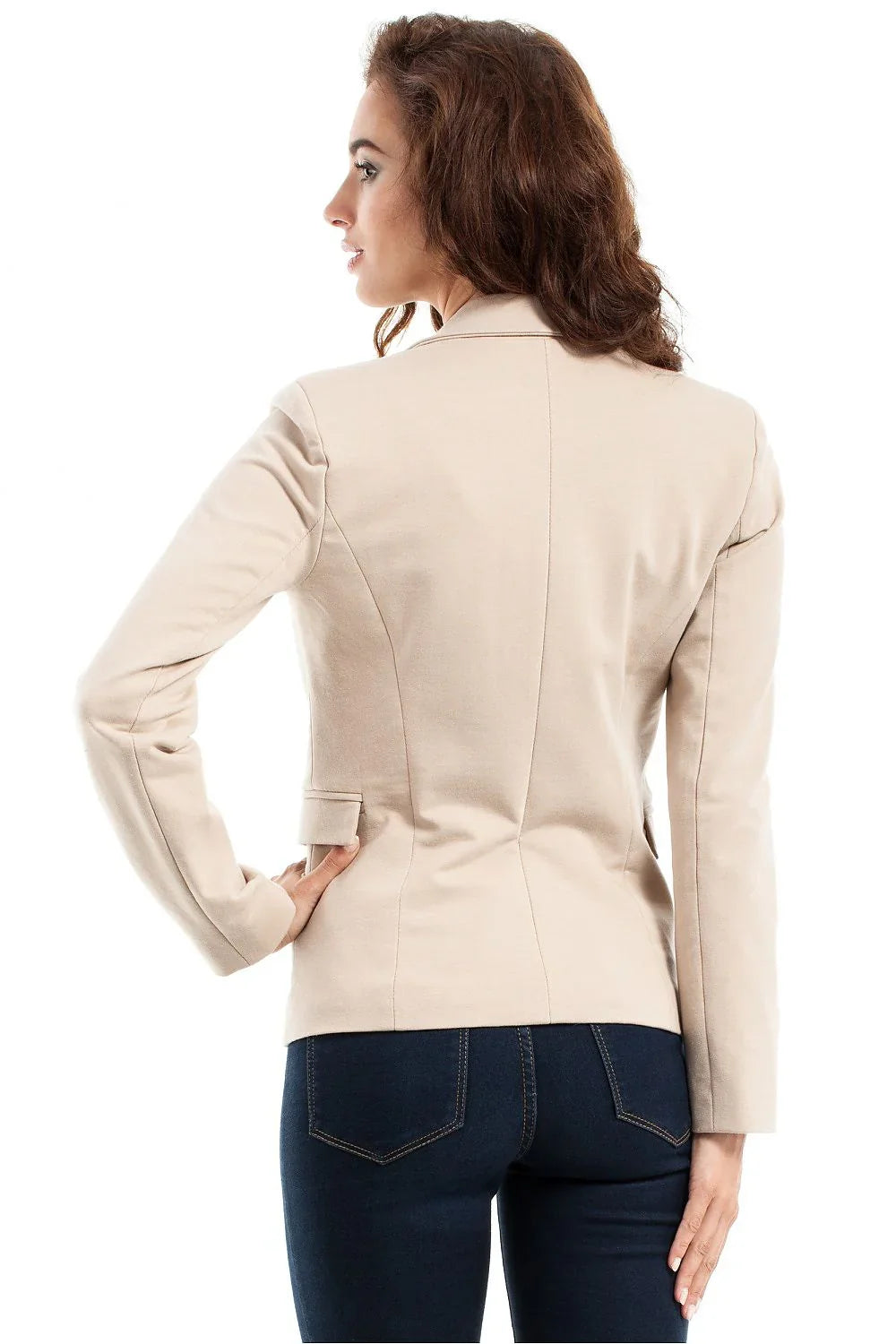 Women Blazer - Stretchable - 1-Button - Beige -Guocali