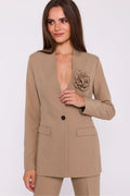 Women Blazer - Stretchable - 1-Button - Beige -Guocali