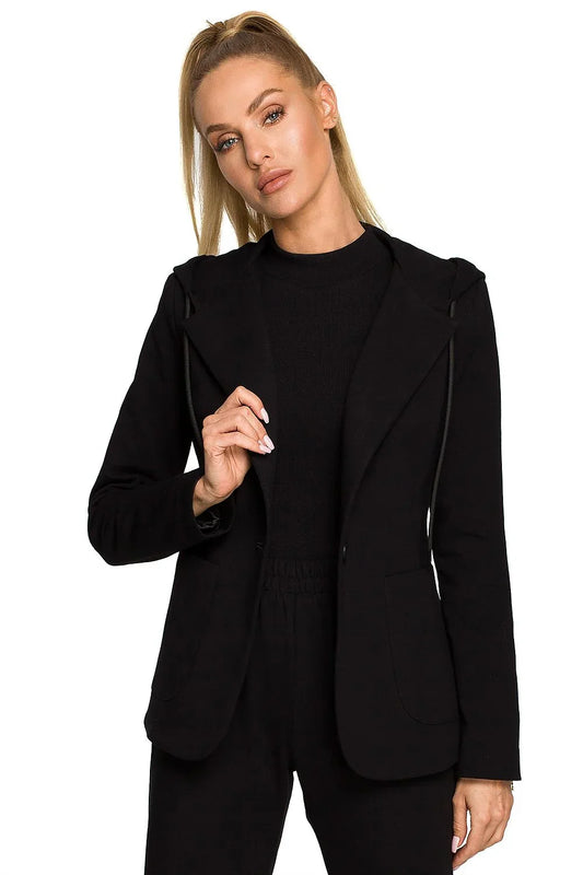 Women Blazer - Stretchable - 1-Button - Black -Guocali