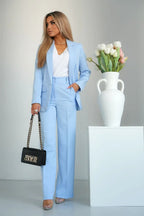 Women Suit Jacket - Stretchable - 1-Button Blazer Blue