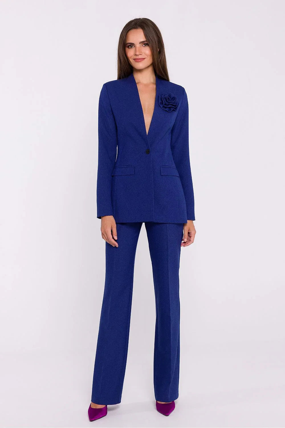 Women Blazer - Stretchable - 1-Button - Blue -Guocali