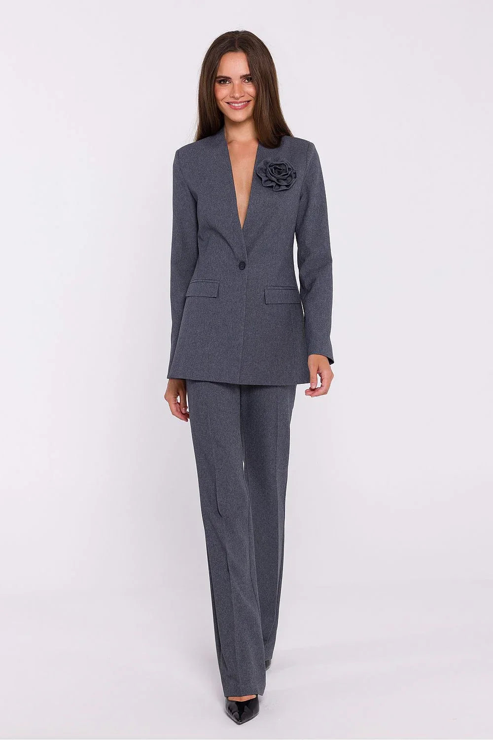 Women Blazer - Stretchable - 1-Button - Gray -Guocali