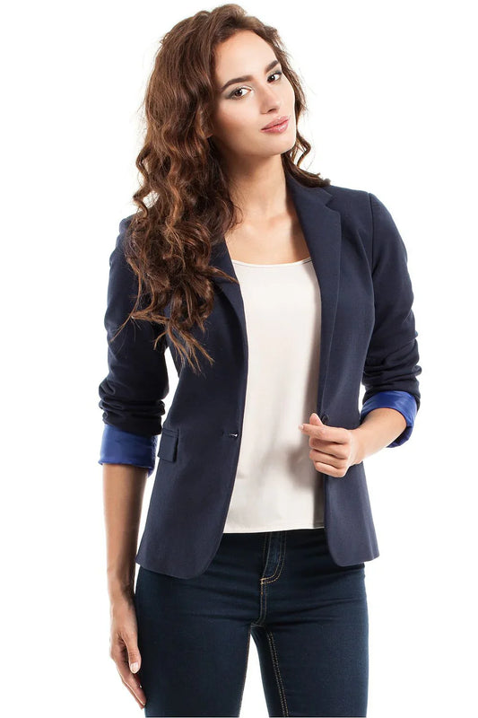 Women Blazer - Stretchable - 1-Button - Navy -Guocali