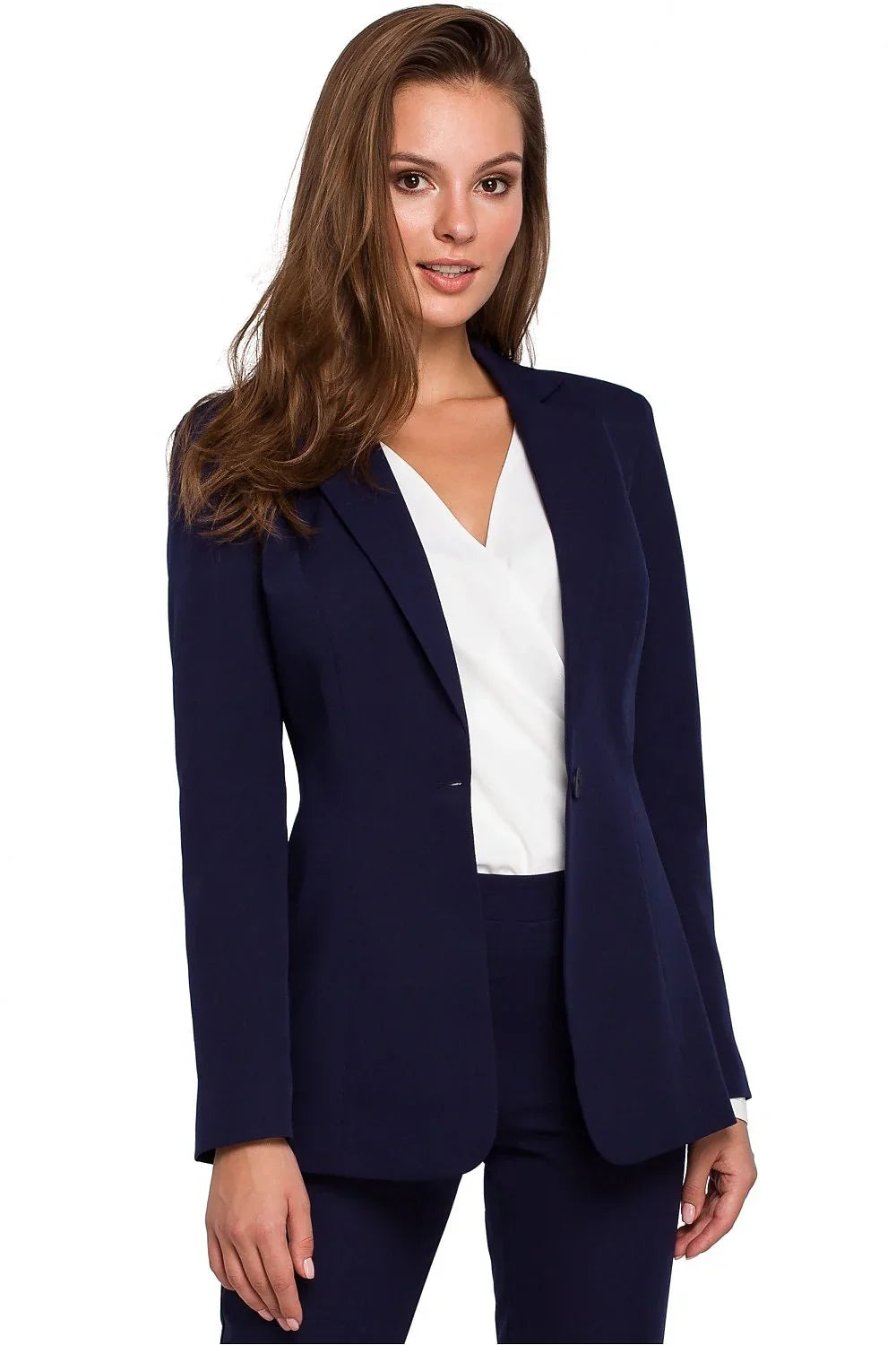 Women Blazer - Stretchable - 1-Button - Navy, Blue -Guocali