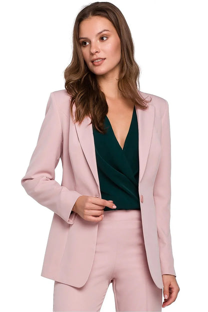 Women Blazer - Stretchable - 1-Button - Pink -Guocali