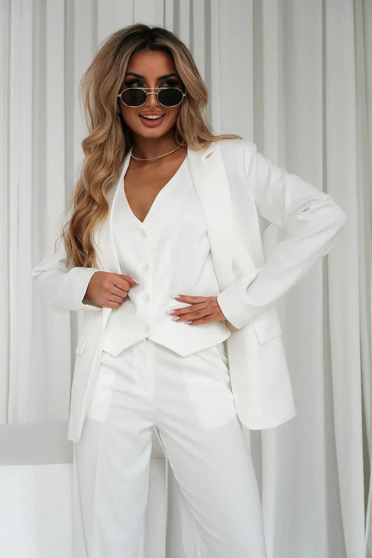 Women Blazer - Stretchable - 1-Button White -Guocali