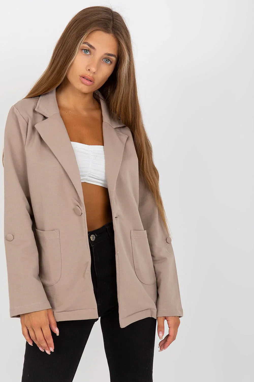 Women Blazer - Stretchable - Button - Beige -Guocali