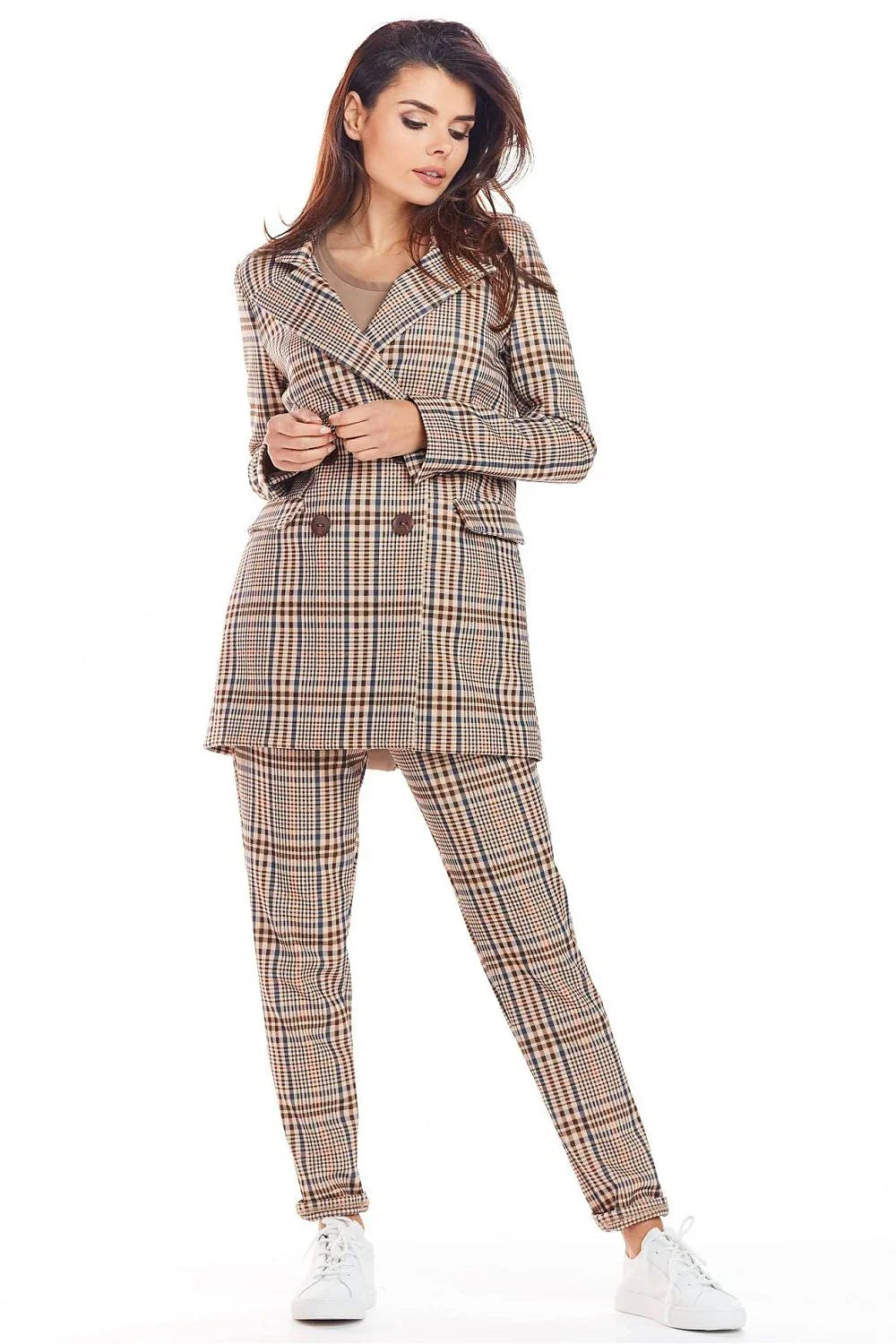 Women Blazer - Stretchable - Button - brown, beige, navy -Guocali