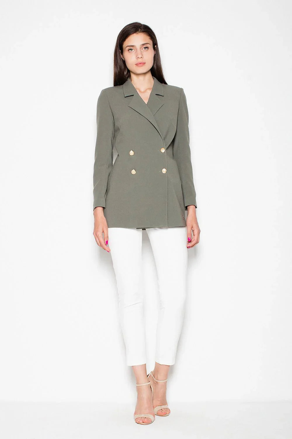 Women Blazer - Stretchable - Double-Breasted - Green -Guocali