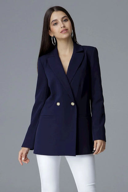 Women Blazer - Stretchable - Double-Breasted - Navy, Blue -Guocali