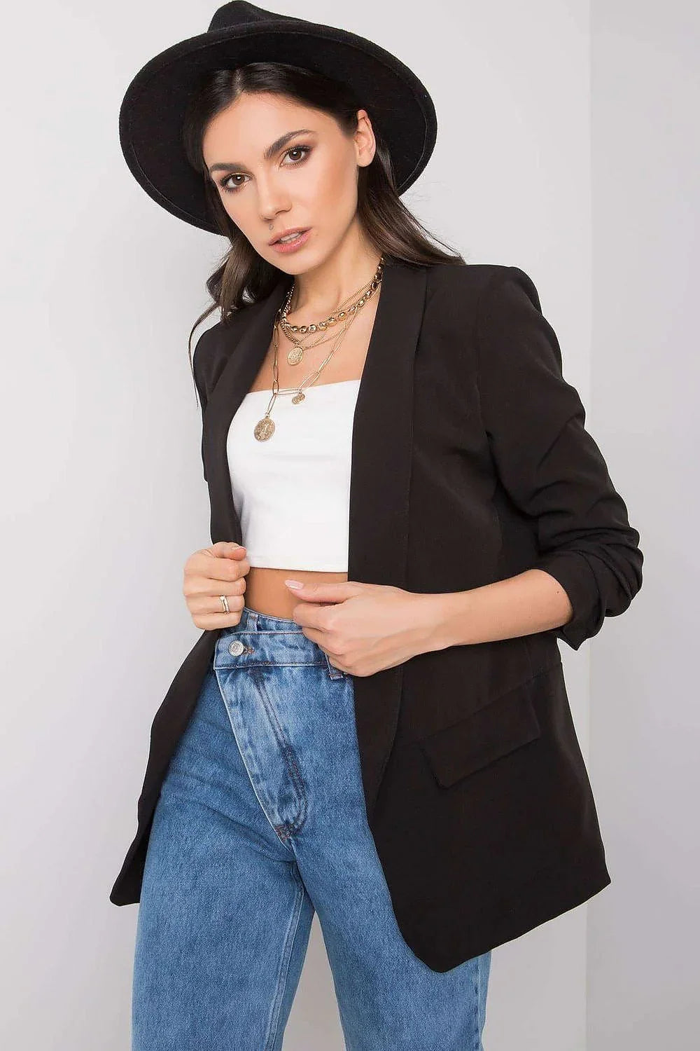 Women Blazer - Stretchable - Slip-On - Black -Guocali