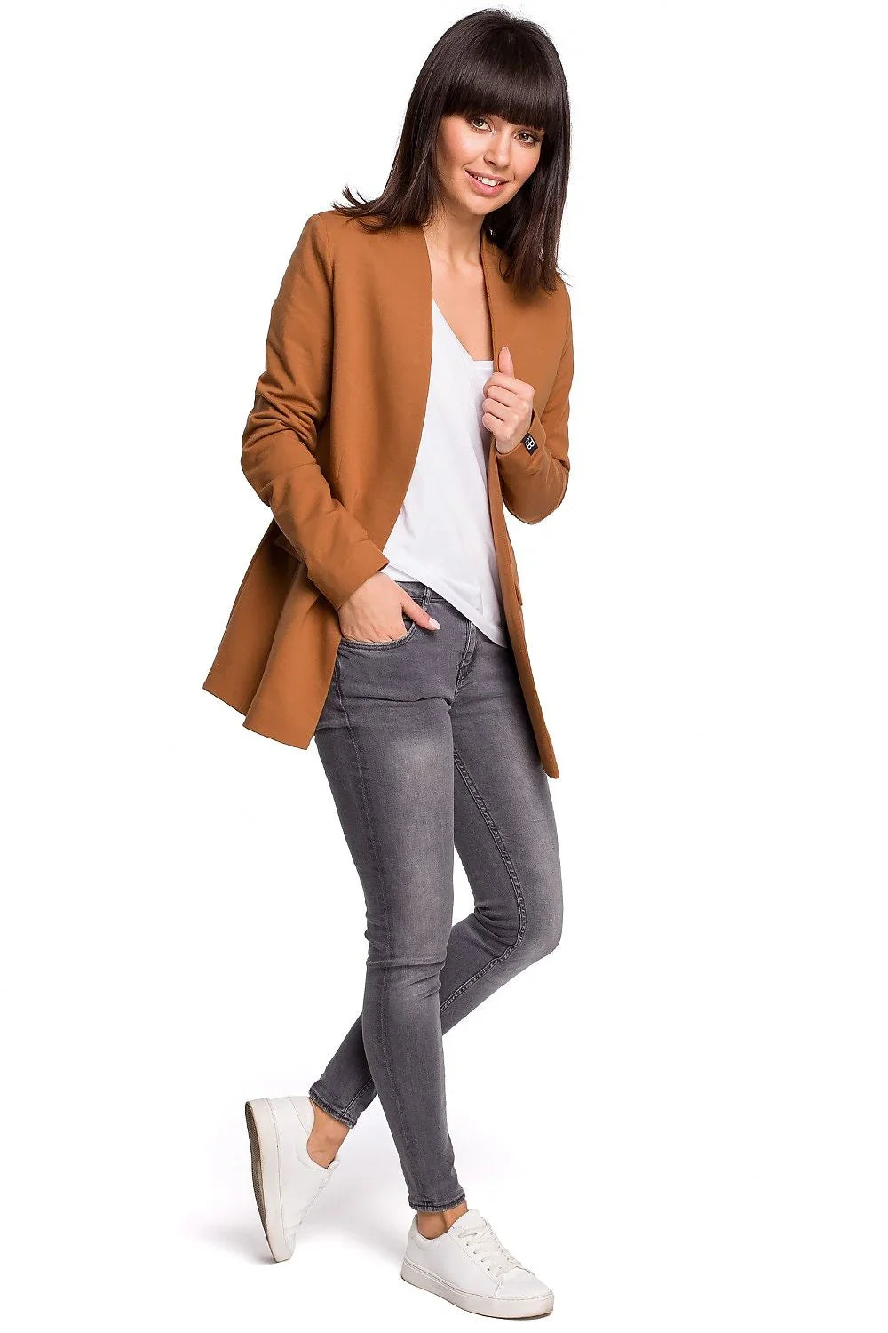 Women Blazer - Stretchable - Slip-On - Brown -Guocali