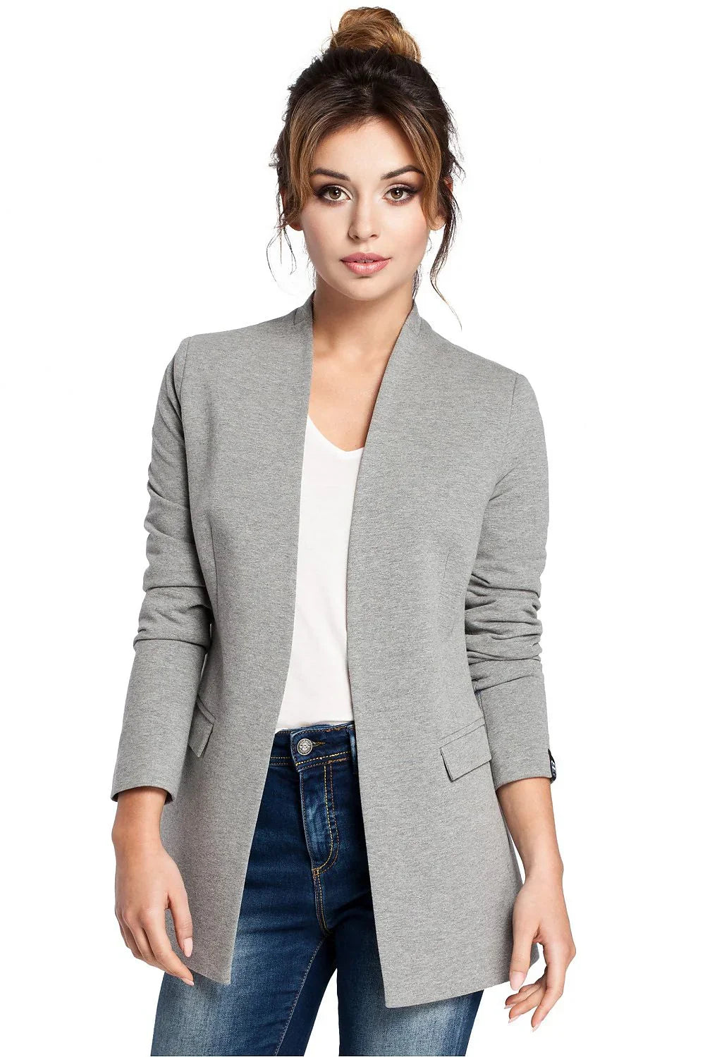 Women Blazer - Stretchable - Slip-On - Gray -Guocali