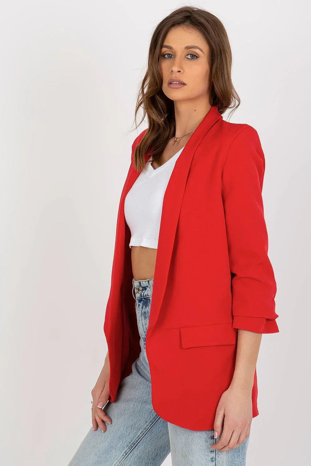 Women Blazer - Stretchable - Slip-On - Red -Guocali