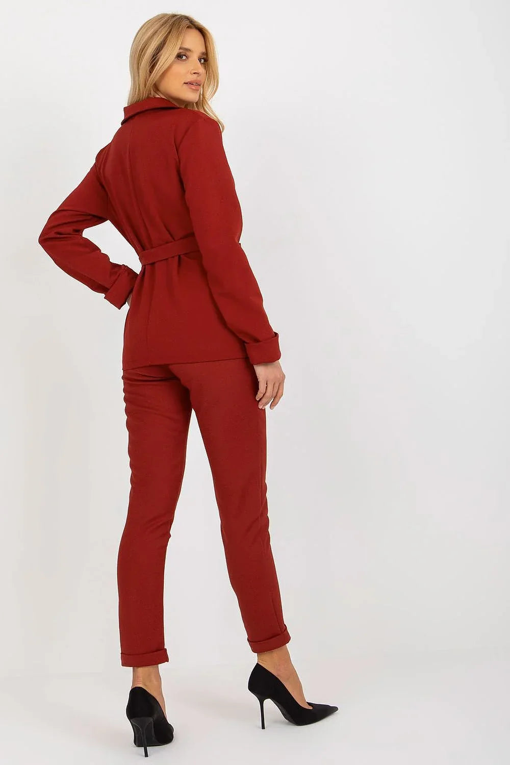 Women Blazer - Stretchable - Wrap, Belted - Red -Guocali