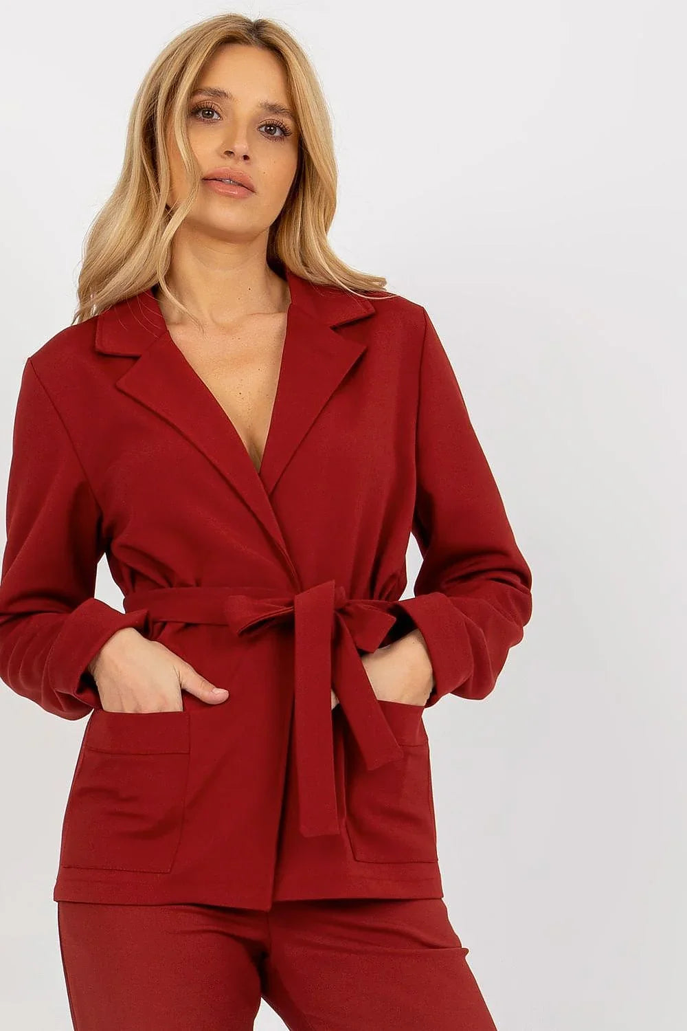 Women Suit Jacket - Stretchable - Wrap, Belted