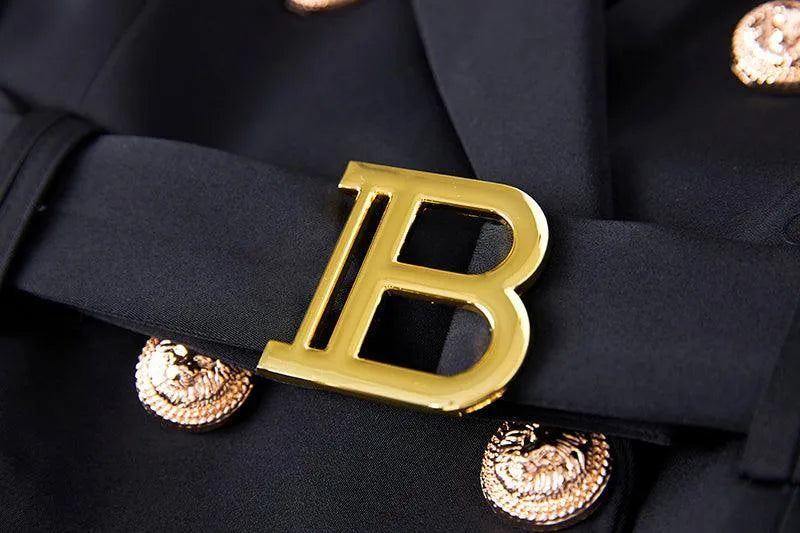 Women Blazer - Structured - Double-Breasted, Belted - White -Guocali