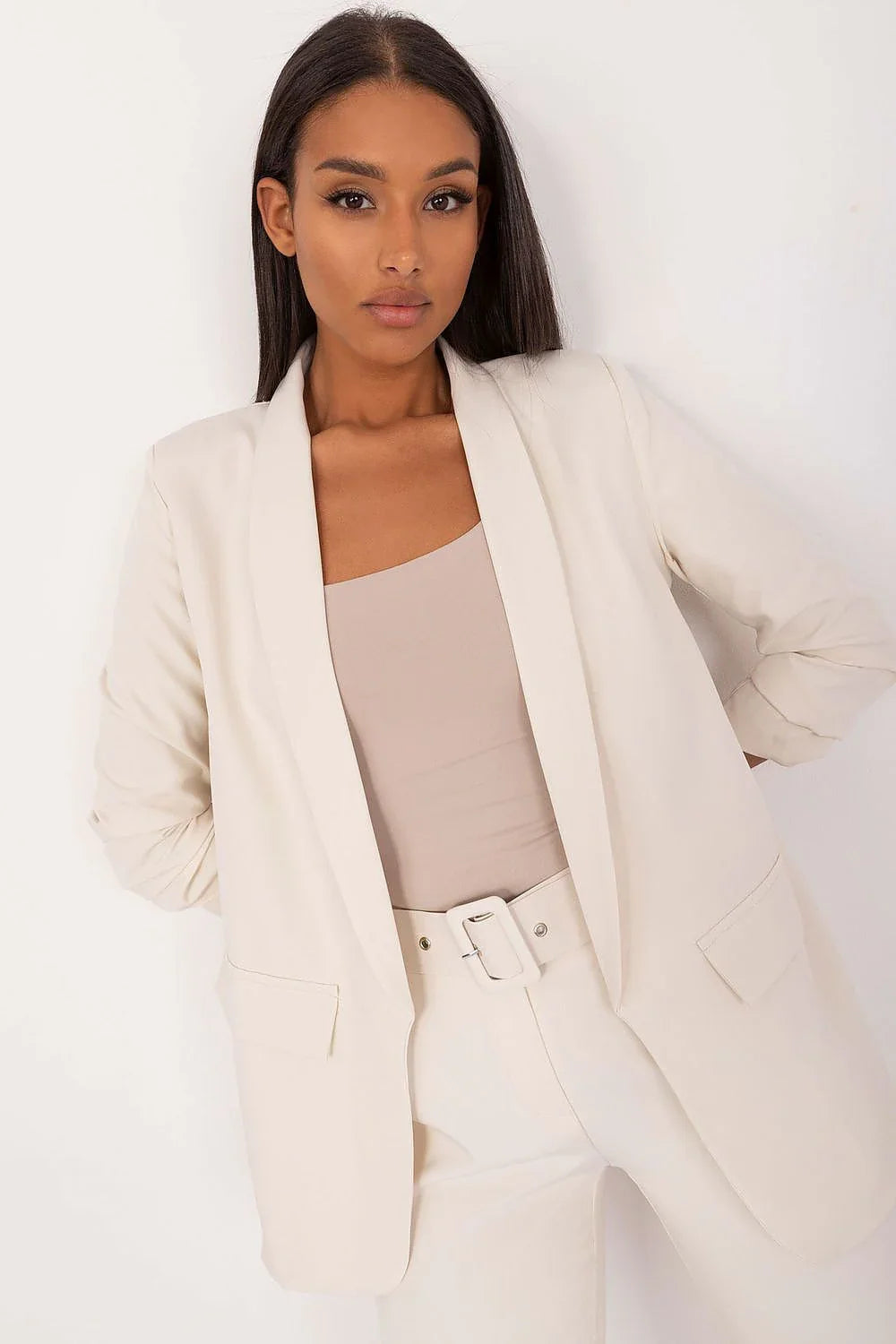 Women Blazer - Wrinkle-Resistant - 1-Button - Beige -Guocali