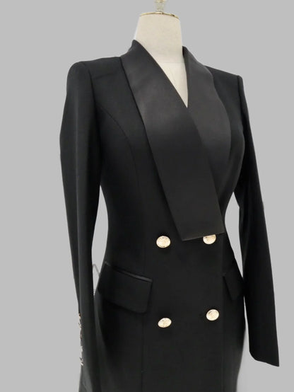 Women Blazer - Wrinkle-Resistant - Double-Breasted - Black -Guocali