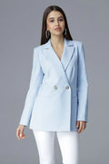 Women Blazer - Wrinkle-Resistant - Double-Breasted - Blue -Guocali