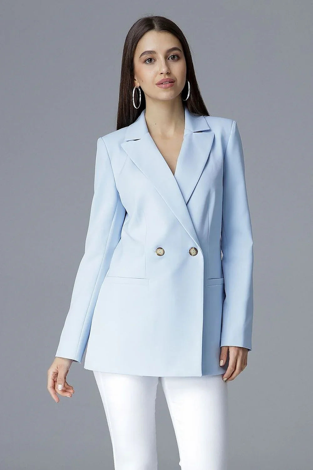 Women Blazer - Wrinkle-Resistant - Double-Breasted - Blue -Guocali