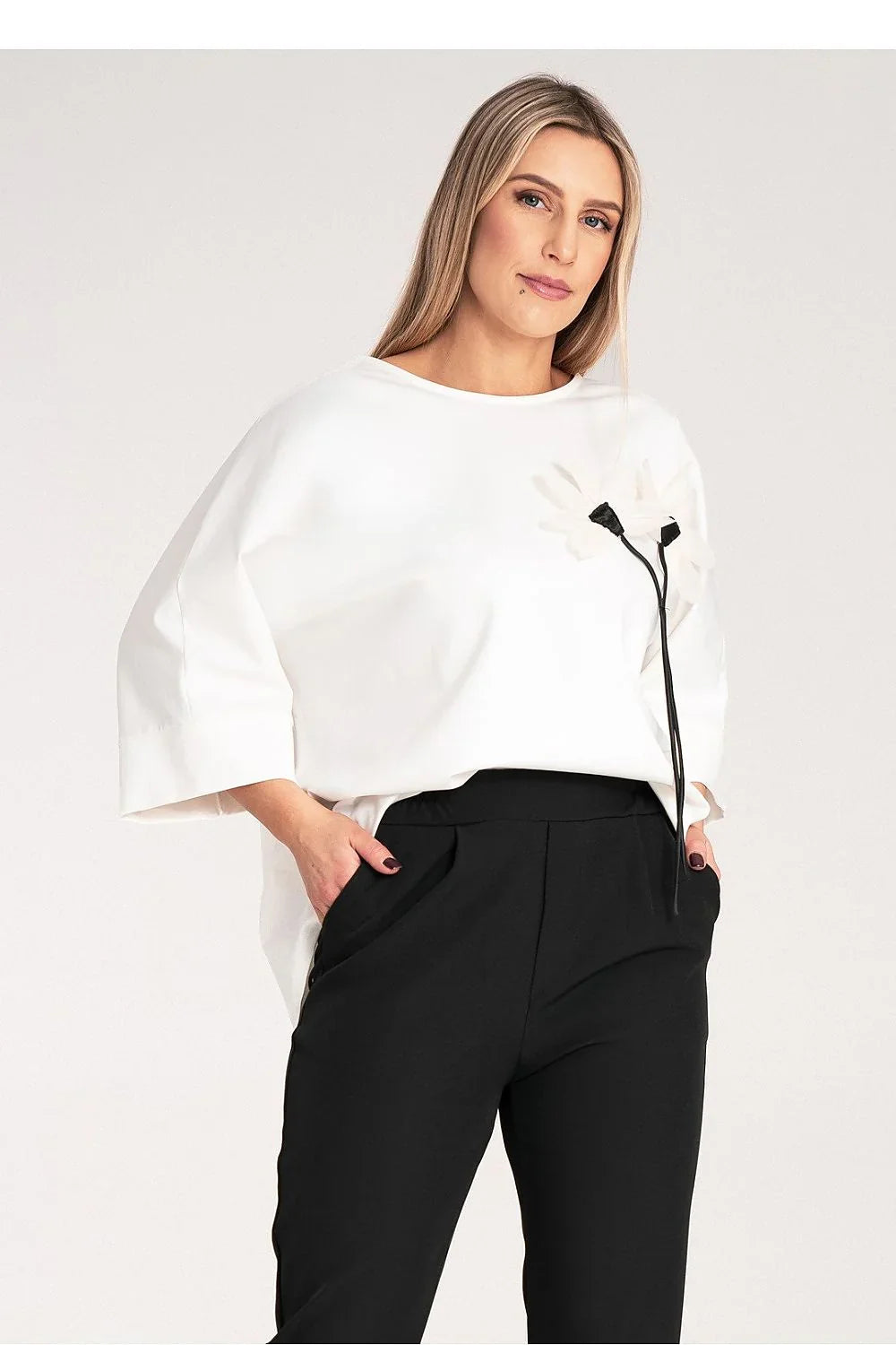 Women Blouse – Breathable – Kimono Sleeve - White -Guocali
