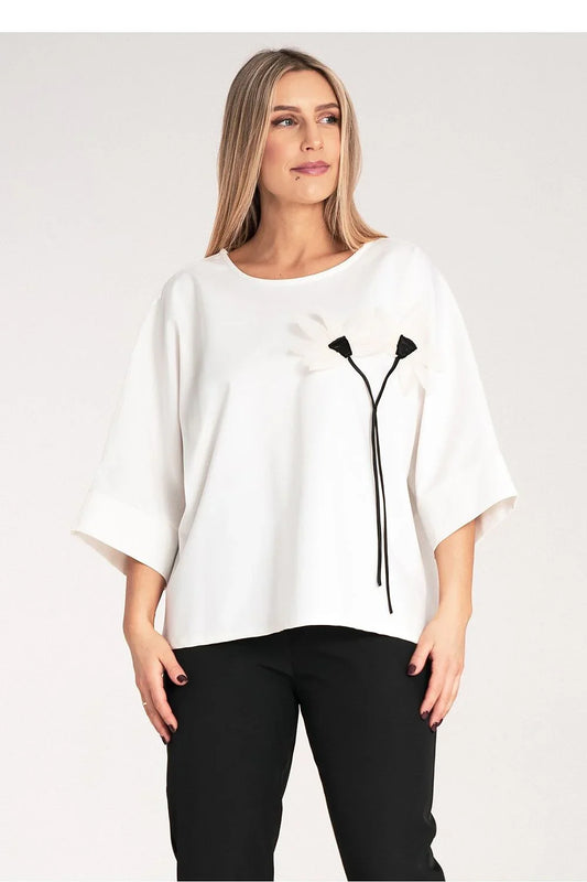 Women Blouse – Breathable – Kimono Sleeve - White -Guocali