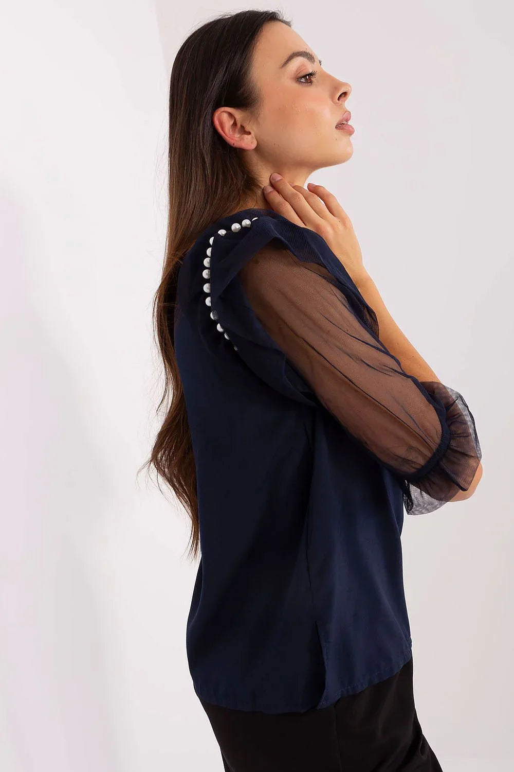 Women Blouse – Breathable – Three-Quarter Sleeve - Navy -Guocali