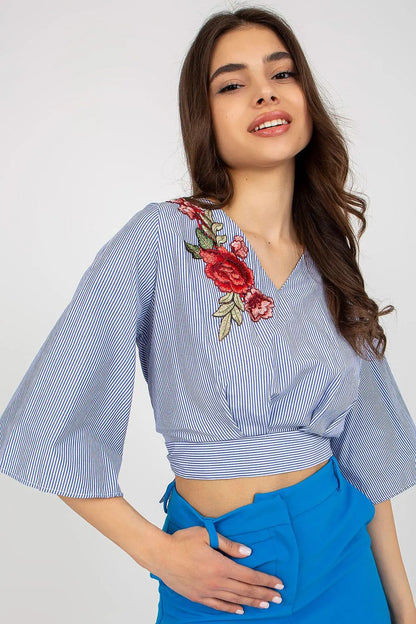 Women Blouse – Breathable – Three-Quarter Sleeve - Navy -Guocali