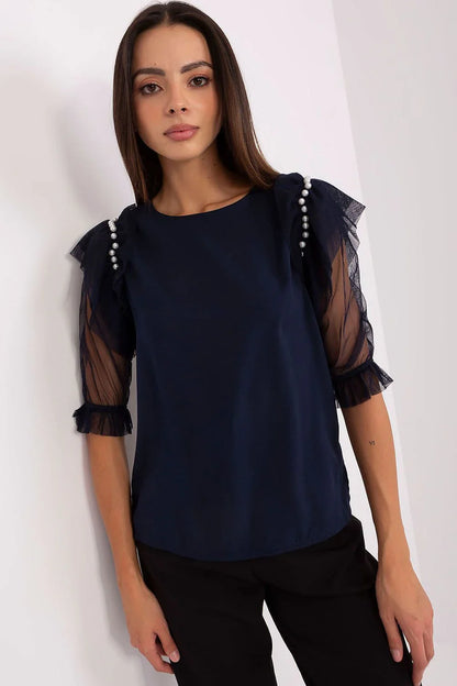 Women Blouse – Breathable – Three-Quarter Sleeve - Navy -Guocali