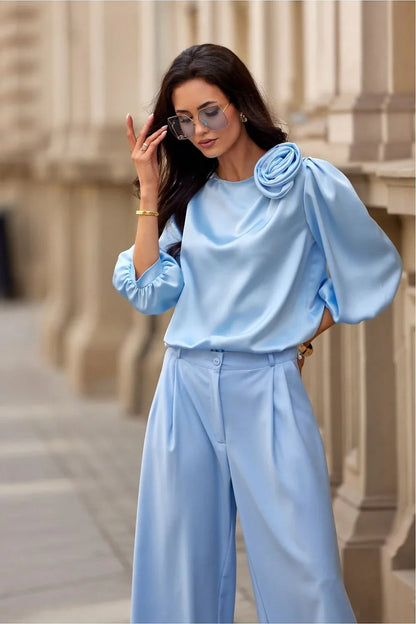 Women Blouse – Lightweight – Long Sleeve - Blue -Guocali