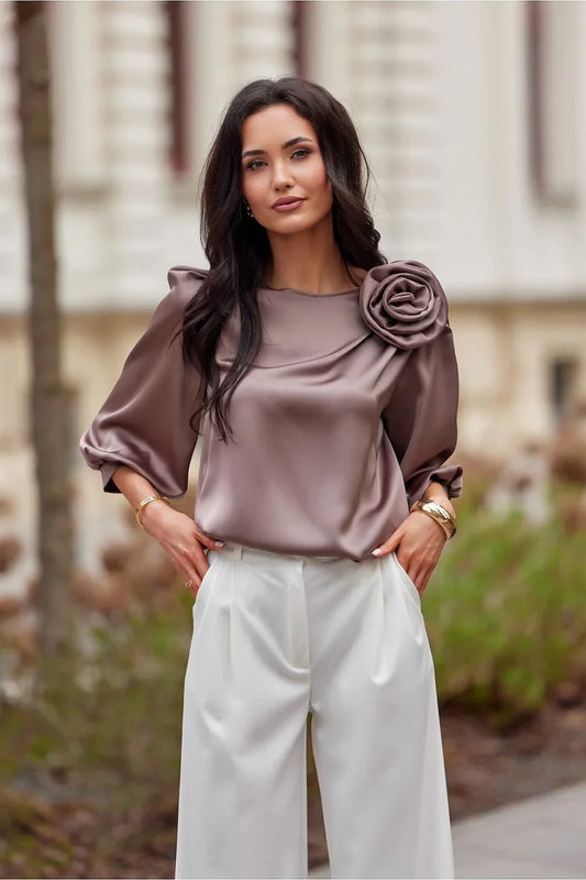 Women Blouse – Lightweight – Long Sleeve - Brown -Guocali