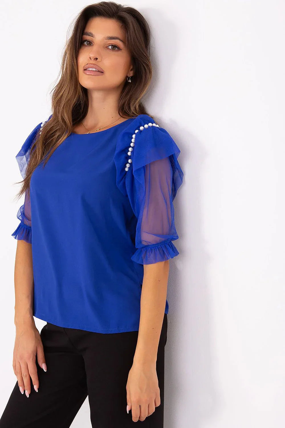 Women Blouse – Lightweight – Three-Quarter Sleeve - Blue -Guocali