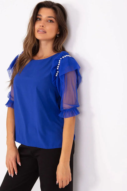 Women Blouse – Lightweight – Three-Quarter Sleeve - Blue -Guocali