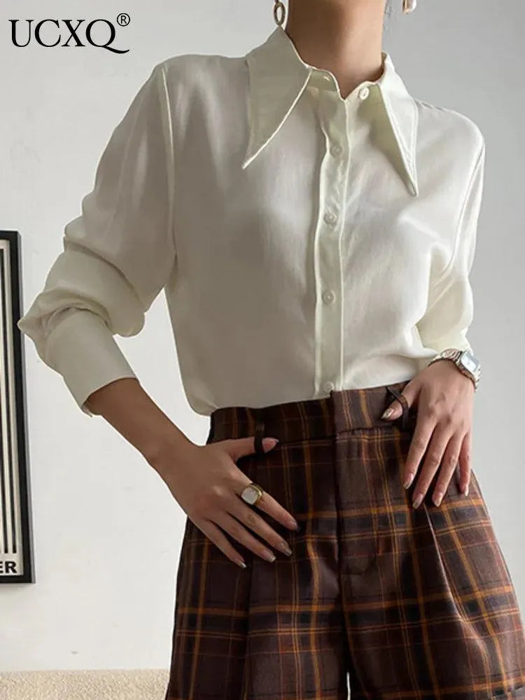 Women Blouse – Ruffle Detail – Puff Sleeves - Cream White -Guocali