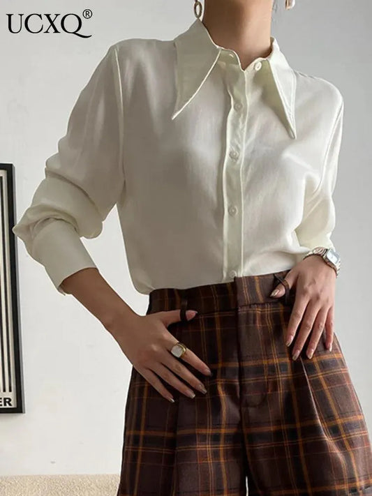 Women Blouse – Ruffle Detail – Puff Sleeves - Cream White -Guocali