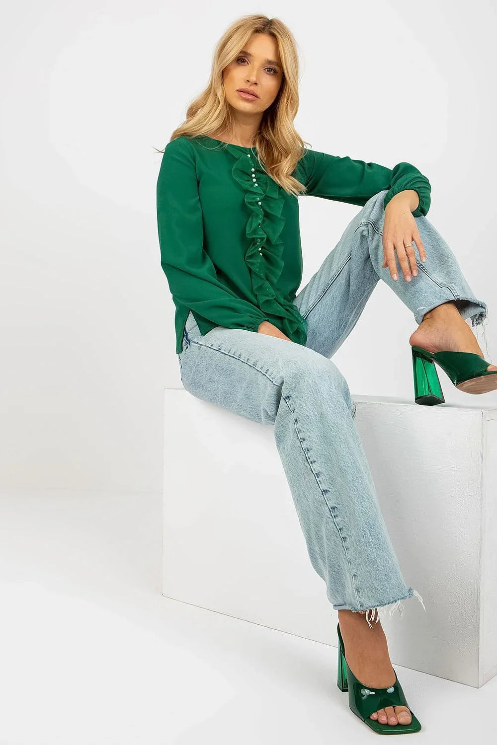 Women Blouse – Stretchable – Long Sleeve - Green -Guocali