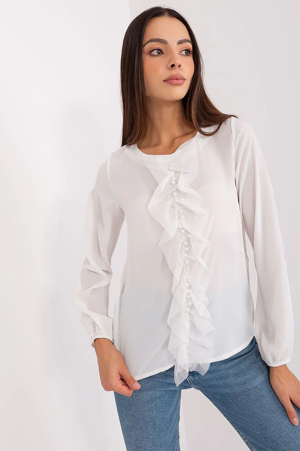Women Blouse – Stretchable – Long Sleeve - White -Guocali
