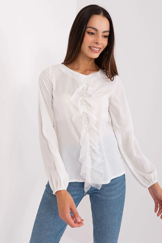 Women Blouse – Stretchable – Long Sleeve - White -Guocali