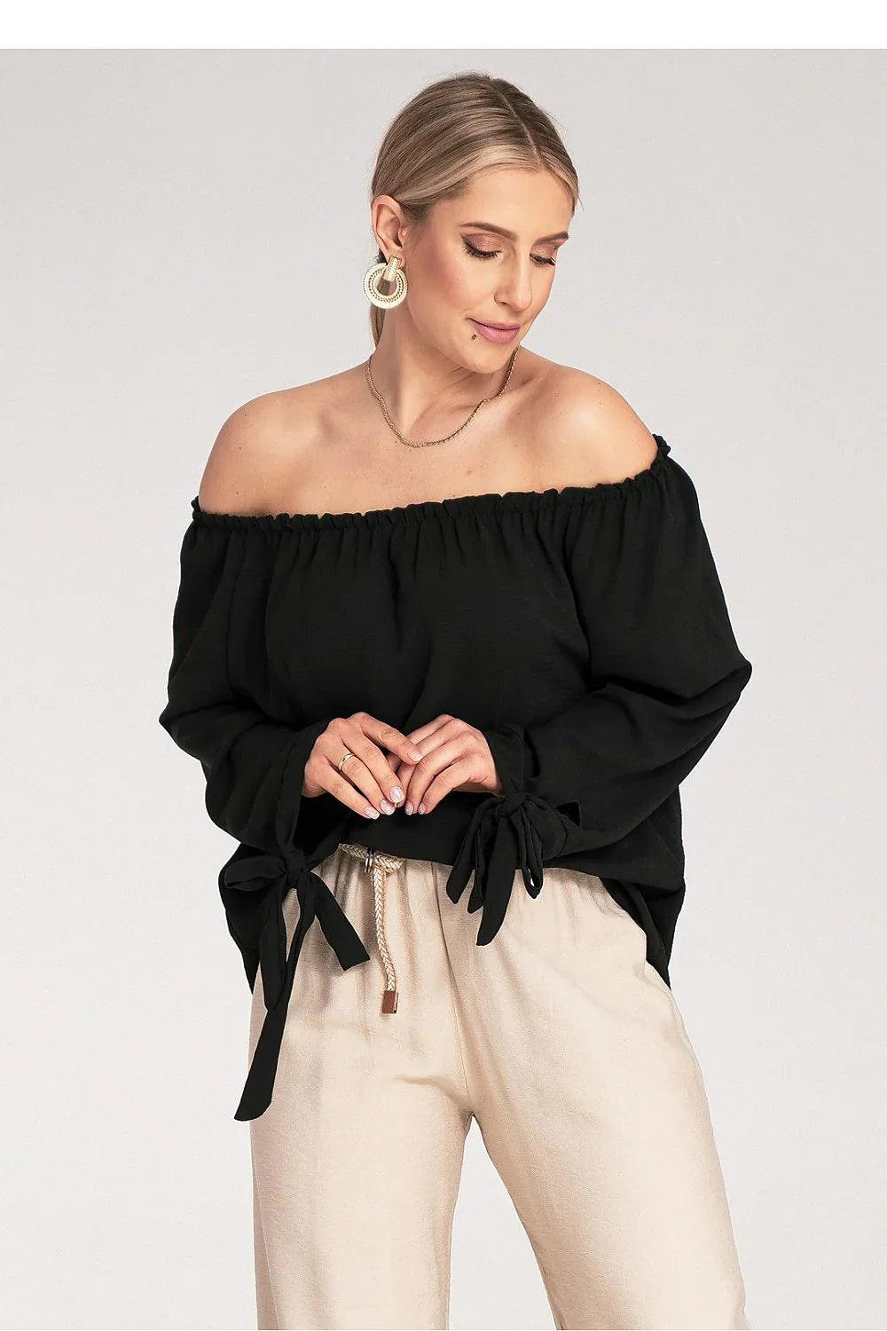 Women Blouse – Stretchable – Three-Quarter Sleeve - Black -Guocali