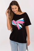 Women Boat-Neck Short-Sleeves T-Shirt – Stretchable - Black, Pink, Blue, White -Guocali