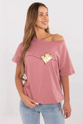 Women Boat-Neck Short-Sleeves T-Shirt – Stretchable - Pink, Gold -Guocali