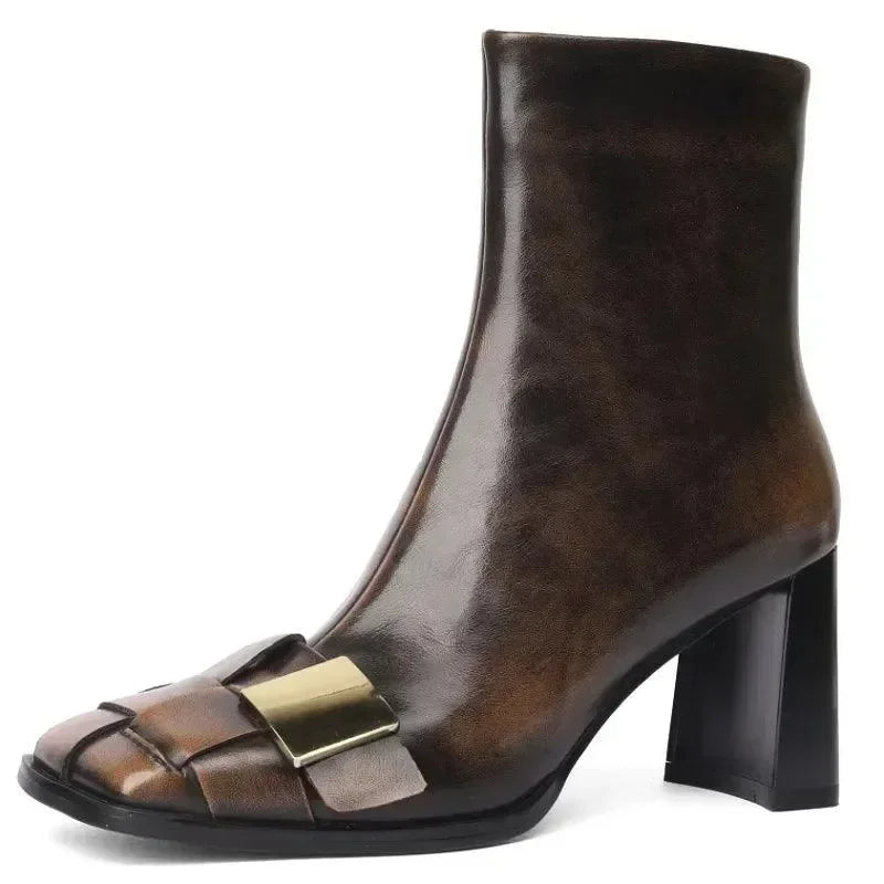 Women Boots - Chunky Ankle Boots - Leather