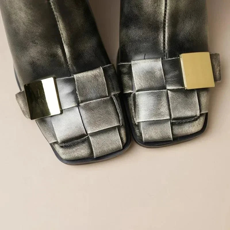 Women Boots - Chunky Ankle Boots - Leather