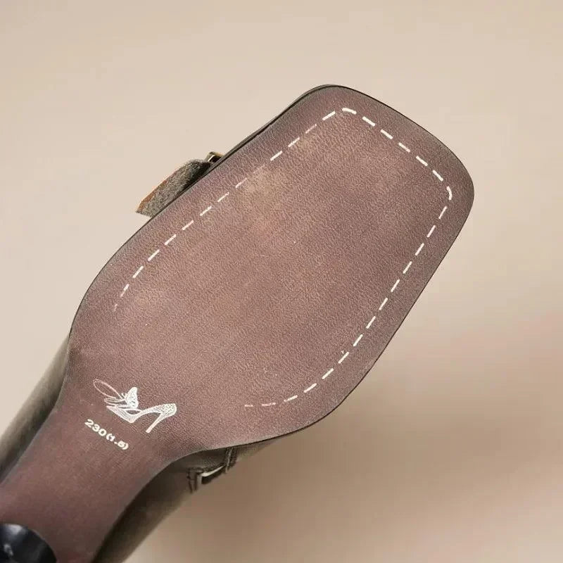 Women Boots - Chunky Ankle Boots - Leather