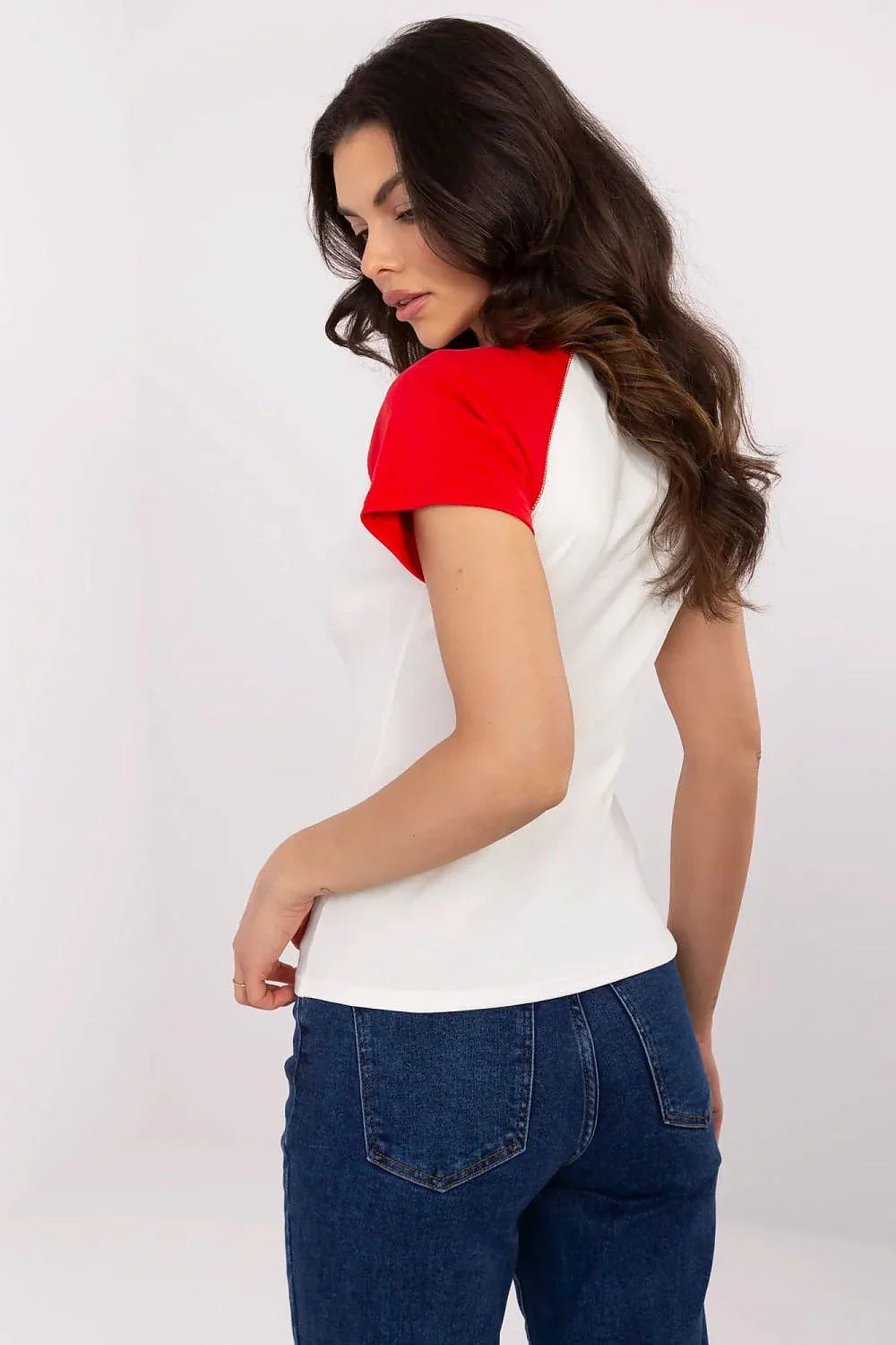 Women Crew-Neck Raglan-Sleeves T-Shirt – Stretchable - White, Red -Guocali