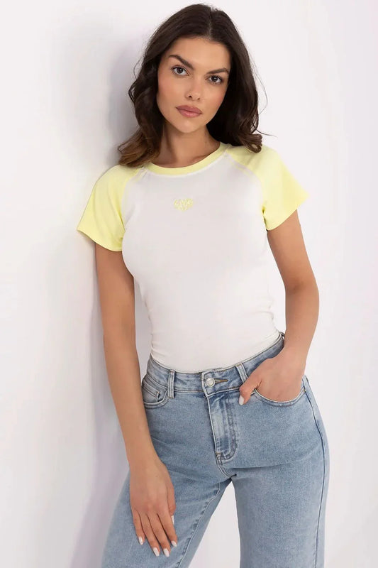 Women Crew-Neck Raglan-Sleeves T-Shirt – Stretchable - White, Yellow -Guocali